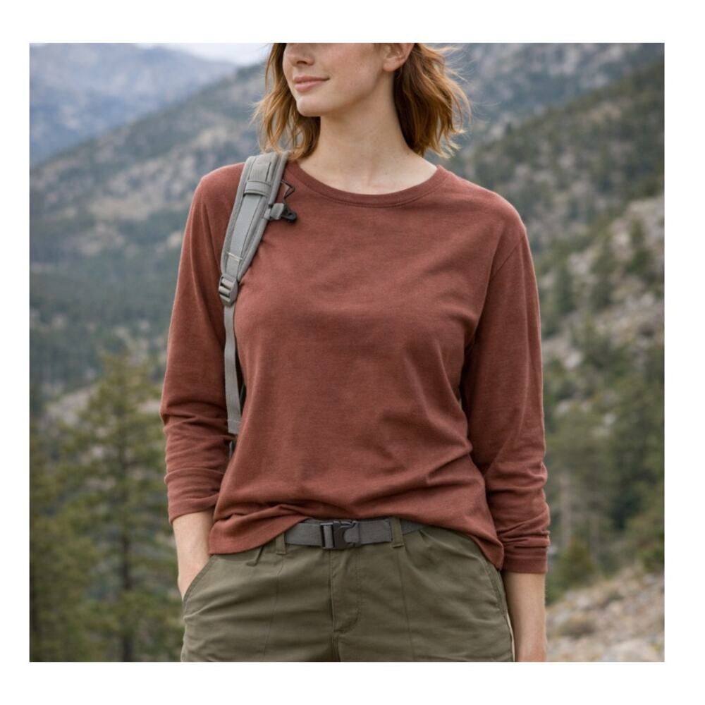 REi Womens Long Sleeve hiking Outdoor Shirt Size Small Rust Gorpcore look